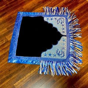 Blue Fringe Saddle Blanket with Star & Horseshoe Embellishments